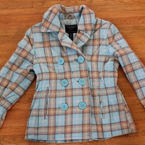American Eagle Plaid Peacoat Rare Vintage Wool